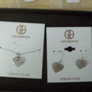 Giani Berni Filigree Heart Pendant Necklace & Earring Set in Sterling Silver